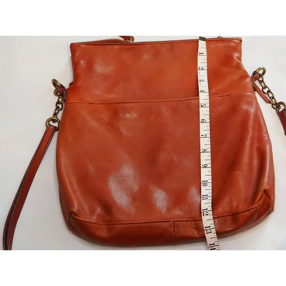 Margot New York Cognac Leather Triple Zip Crossbody Hobo Bag 12x13 Brown
